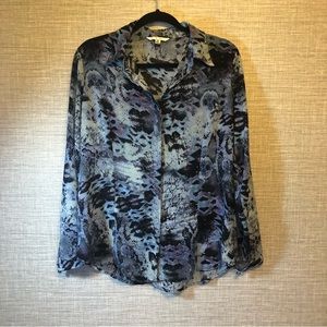 Cabi Blue Black Animal Print Abstract Button Up Blouse